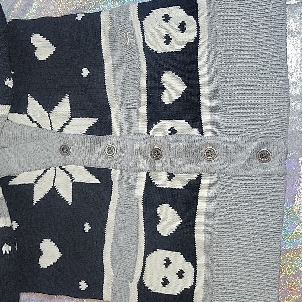 RARE Vintage Holiday Cardigan Knit Skull Snowflake Sweater Button Up SZ:XS - Picture 11 of 13
